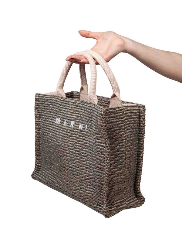 Marni: totes bags online - Small shopping bag in green raffia