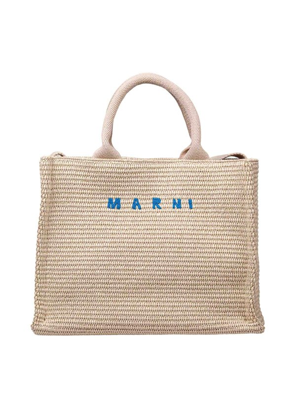 Marni: totes bags - Small shopping bag in  raffia effect fabric