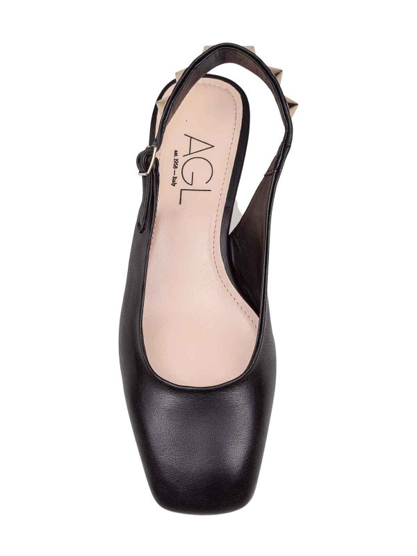 AGL: flat shoes online - Angie L Spike Sling-Back In Black Leather