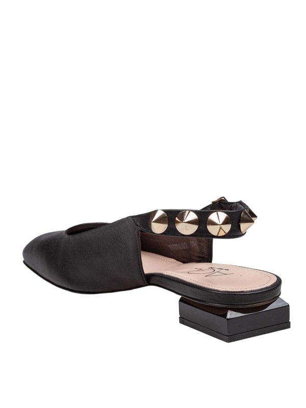 The Best Shops AGL: flat shoes - Angie L Spike Sling-Back In Black Leather