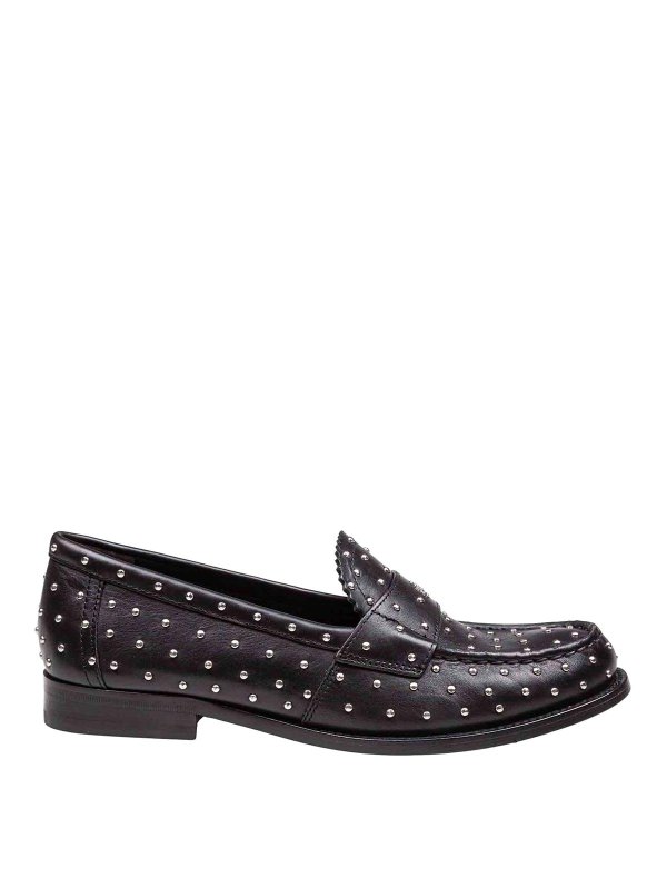 TORY BURCH: Loafers & Slippers - Black leather loafers with small studs