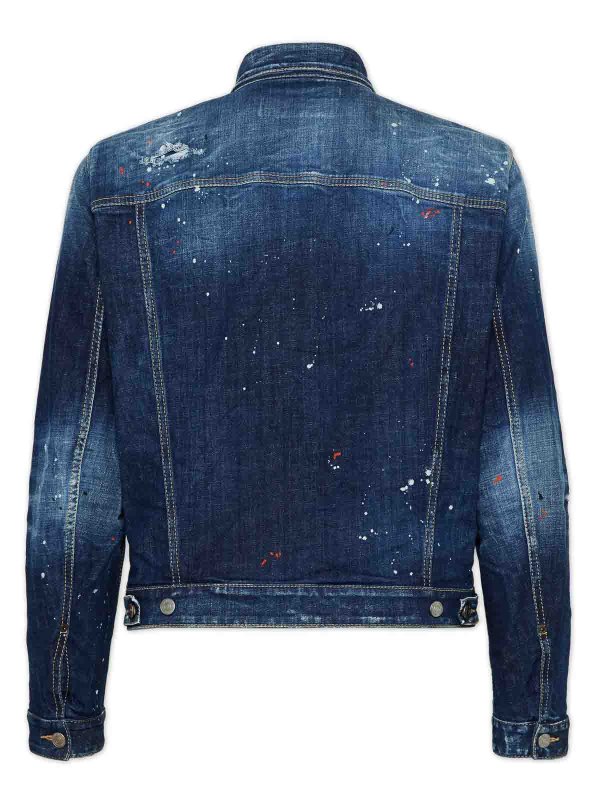 DSQUARED2: denim jacket online - D2 Paint-Splattered Denim Jacket
