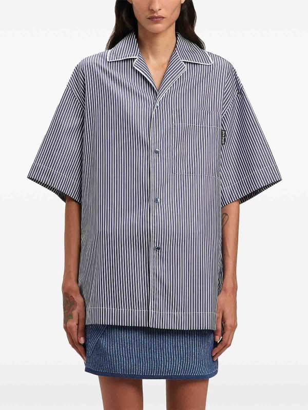 The Best Shops Palm Angels: shirts - Curved Logo-Print Striped Shirt