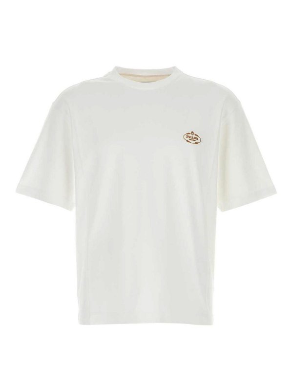 PRADA: t-shirts - Logo-Embroidered T-Shirt