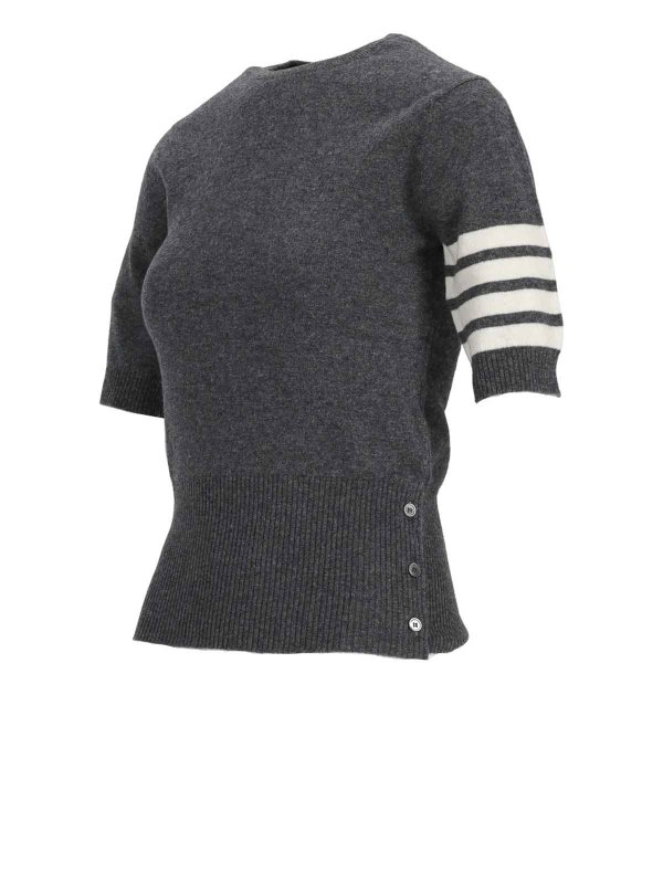 THOM BROWNE: crew necks online - Short Sleeve Pullover W/ 4 Bar In Cashmere