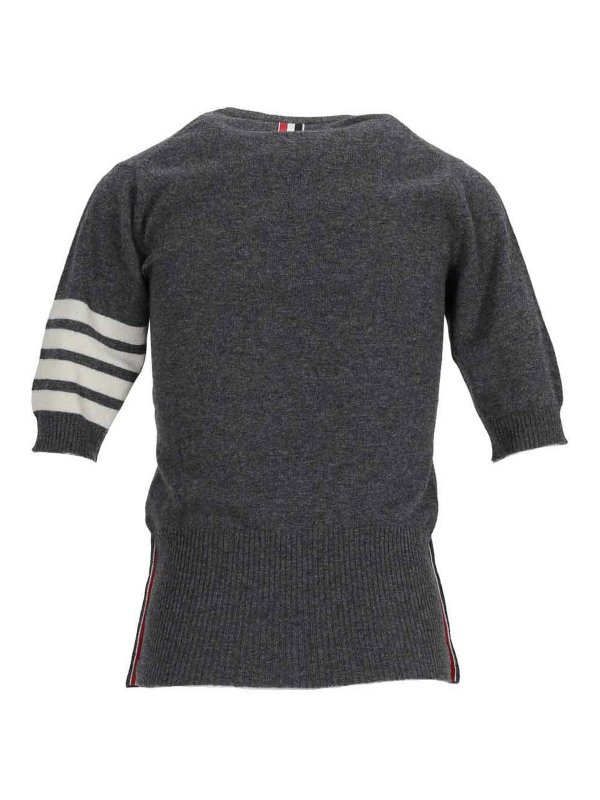 The Best Shops THOM BROWNE: crew necks - Short Sleeve Pullover W/ 4 Bar In Cashmere