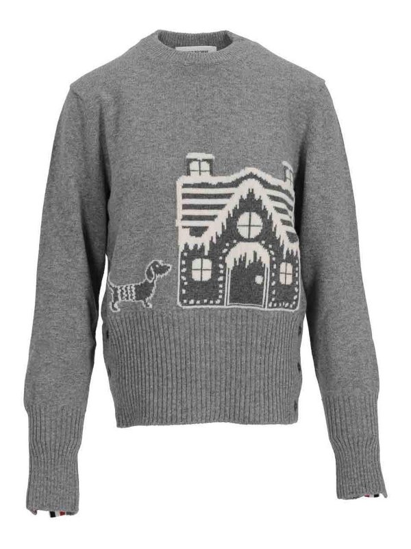 THOM BROWNE: Pull col rond - Pull Col Rond - Gris