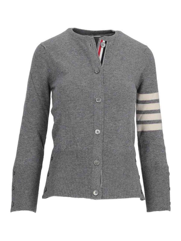 THOM BROWNE: cardigan - Cardigan classico girocollo in cashmere
