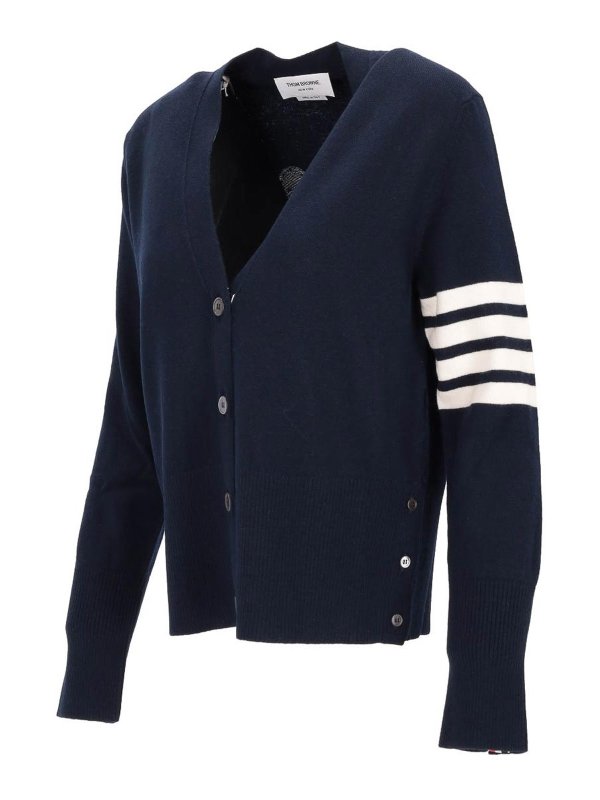 THOM BROWNE: cardigans online - V Neck Cardigan In Merino Wool  4 Bar Stripe