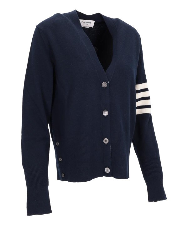 The Best Shops THOM BROWNE: cardigans - V Neck Cardigan In Merino Wool  4 Bar Stripe