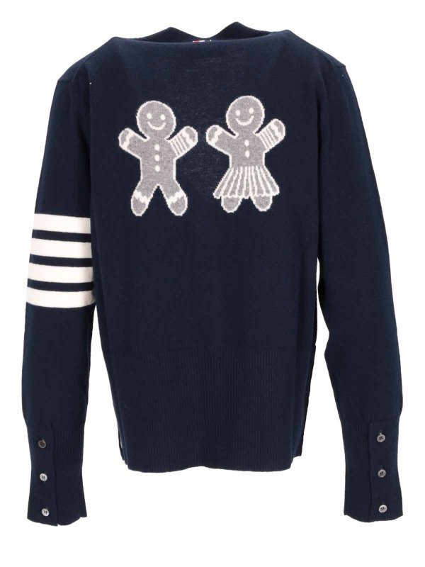 V Neck Cardigan In Merino Wool  4 Bar Stripe shop online: THOM BROWNE