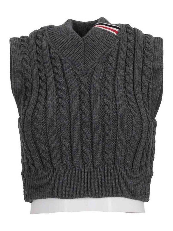 THOM BROWNE: vests - Cropped V Neck Pullover Vest