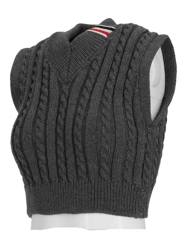 THOM BROWNE: vests online - Cropped V Neck Pullover Vest