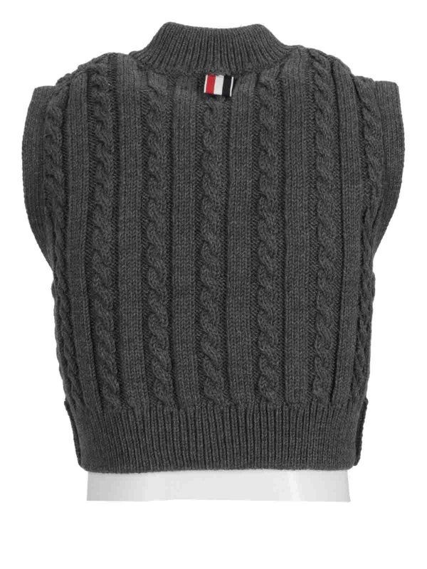 Cropped V Neck Pullover Vest shop online: THOM BROWNE