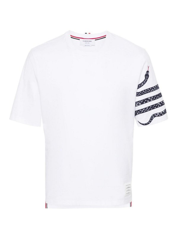 THOM BROWNE: t-shirt - T-shirt in cotone con ricamo serpente