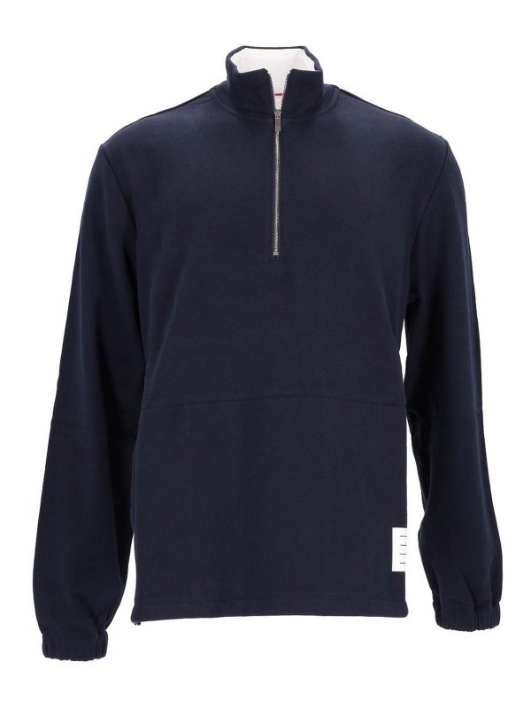 THOM BROWNE: Sweatshirts & Sweaters - Funnel Neck Half Zip Pullover