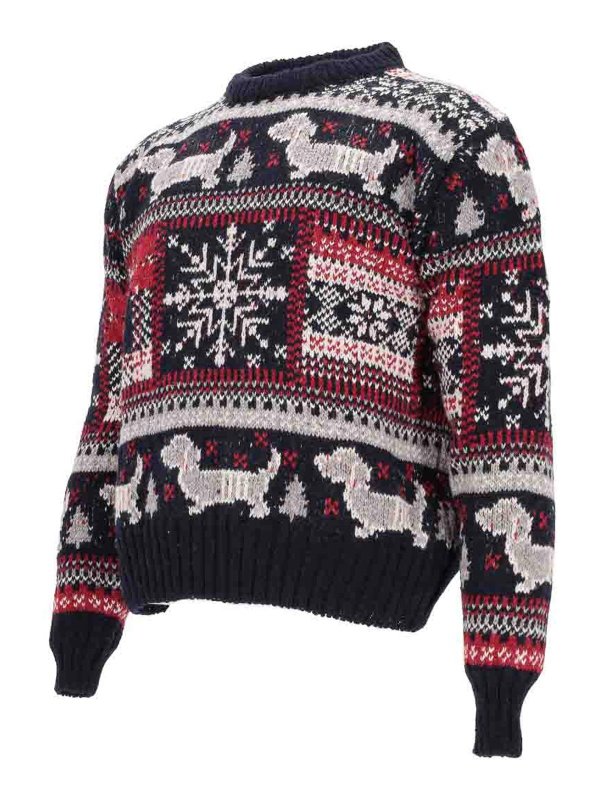 THOM BROWNE: Pull col rond online - Pull Col Rond - Bleu Foncé