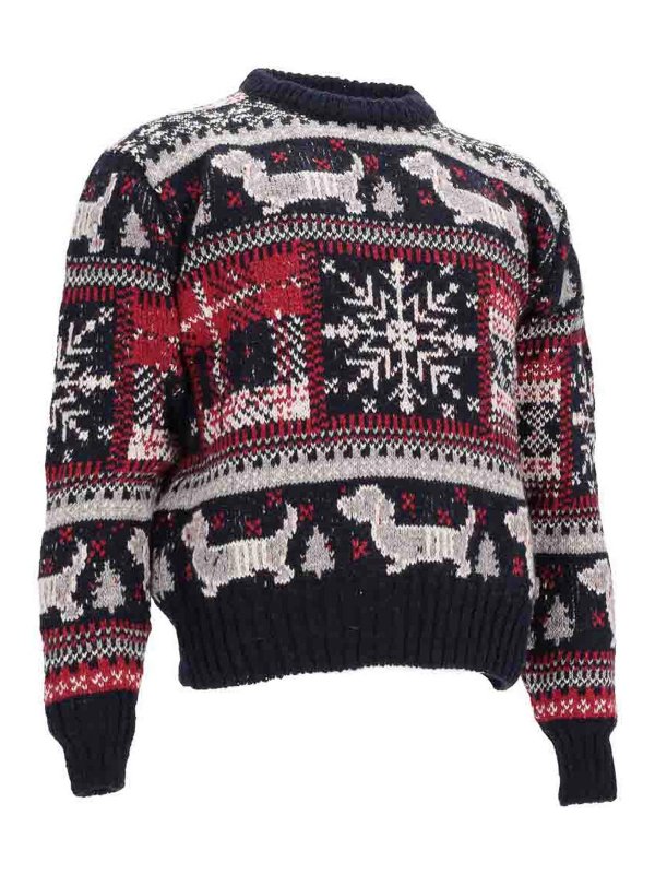 Pull Col Rond - Bleu Foncé shop online: THOM BROWNE