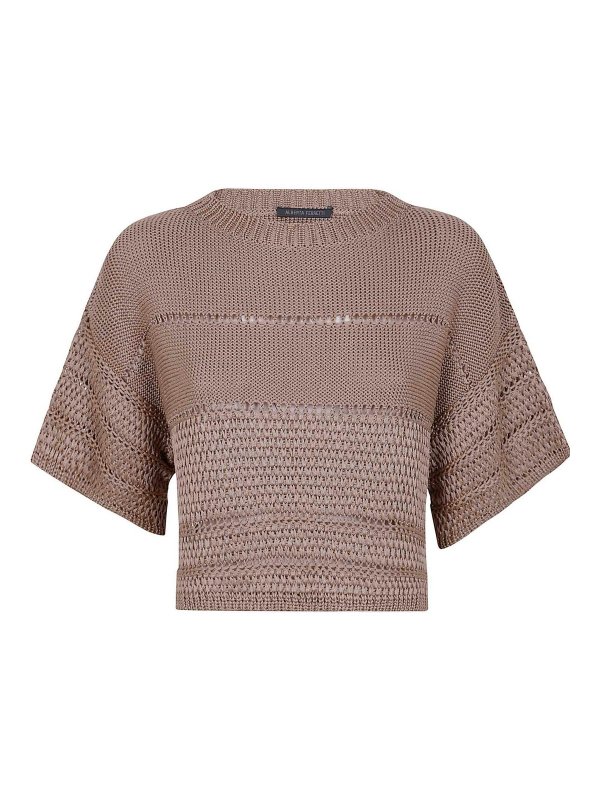 ALBERTA FERRETTI: Strickpullover mit Rundhalsausschnitt - Rundhalspullover - Nude