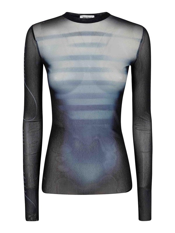 JEAN PAUL GAULTIER: crew necks - Mesh Crew Neck Top Printed Le Mle