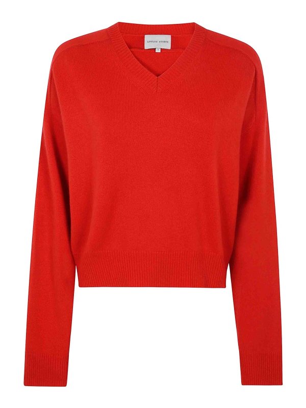 LOULOU STUDIO: Strickpullover mit Rundhalsausschnitt - Rundhalspullover - Rot