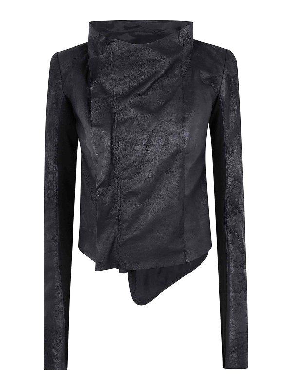RICK OWENS: leather jacket - Low Neck Biker Jacket