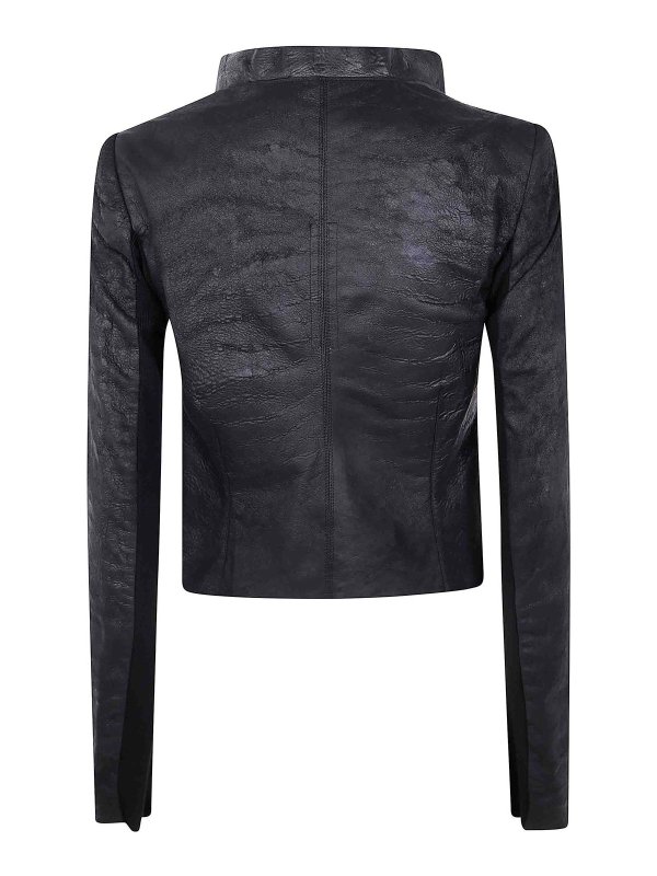 RICK OWENS: leather jacket online - Low Neck Biker Jacket