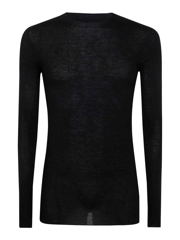 RICK OWENS: Strickpullover mit Rundhalsausschnitt - Rundhalspullover - Schwarz