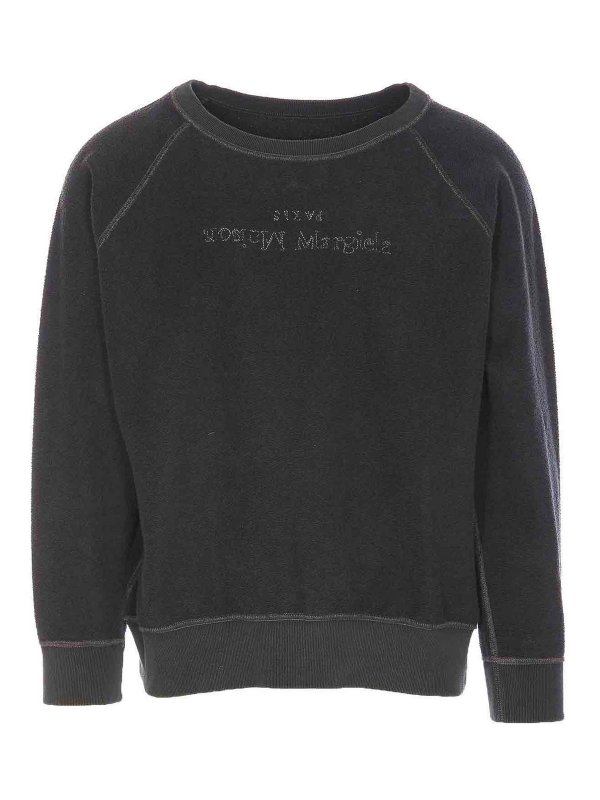 Maison Margiela: Strickpullover mit Rundhalsausschnitt - Rundhalspullover - Grau
