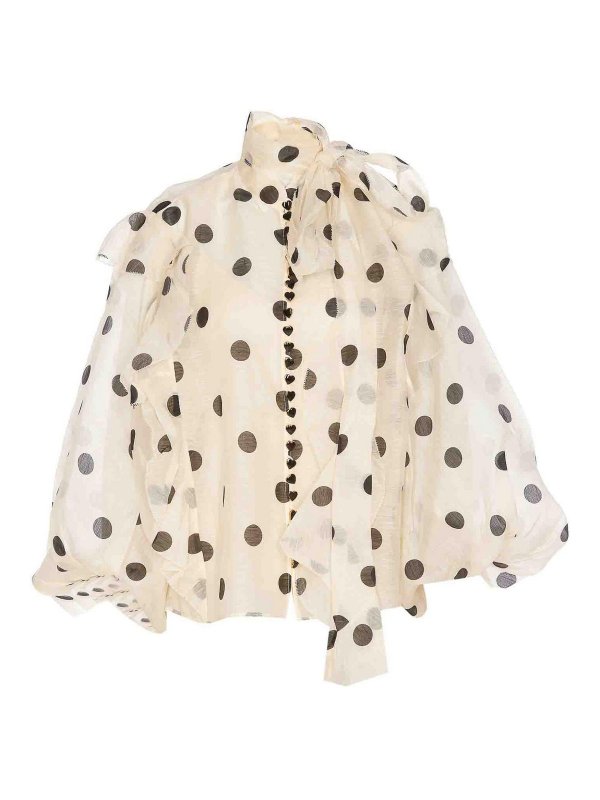 ZIMMERMANN: shirts - Crush Tie Neck Ruffle Shirt