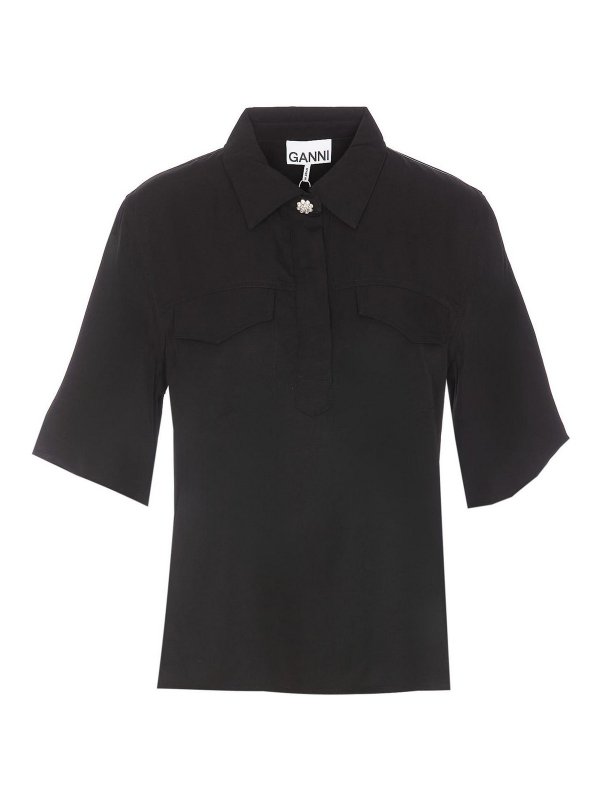 GANNI: camicie - Camicia In Twill E Viscosa