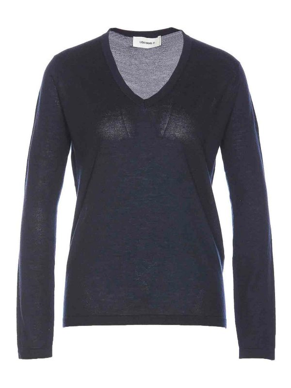 LISA YANG: Suéteres con cuello pico - Suéter Cuello Redondo - Azul