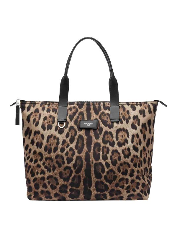 DOLCE & GABBANA: cross body bags - Logo Leopard Shopping Bag