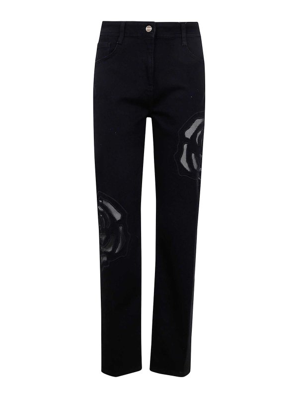 BLUGIRL: jeans bootcut - Jeans in denim con rose ricamate