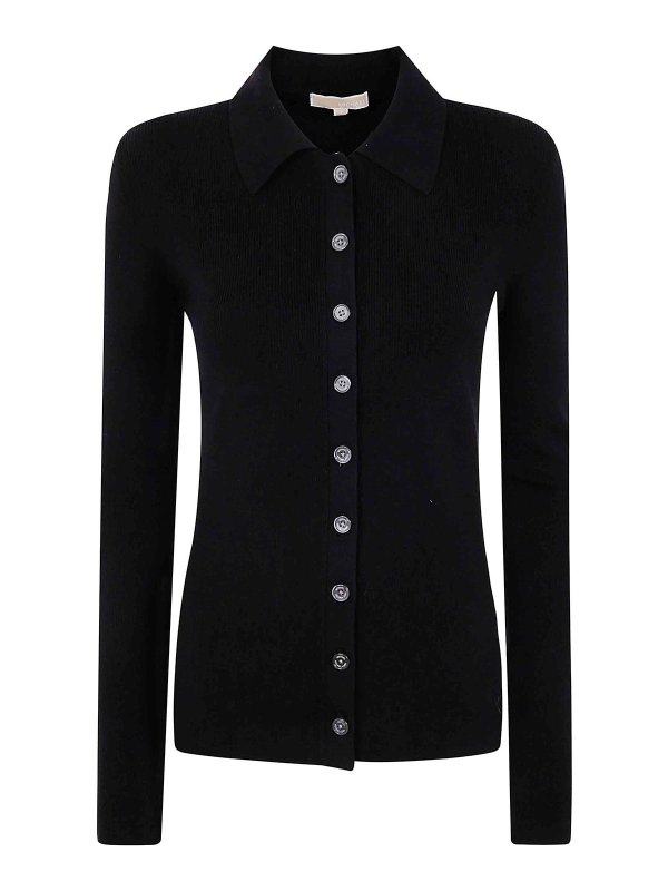 MICHAEL KORS: crew necks - Fitted Ribed Long Sleeves Button Up