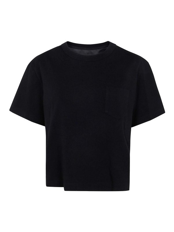 Sacai: t-shirts - Nylon Twill Mix Cotton Jersey T-Shirt
