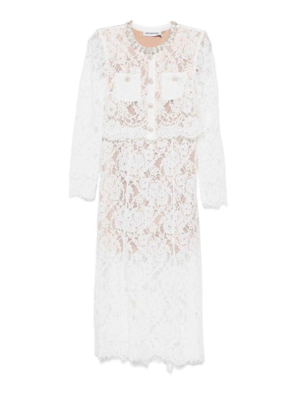 Self Portrait: Knielange Kleider - Knielanges Kleid - Weiß