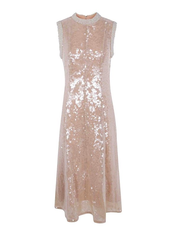 Self Portrait: knee length dresses - Sequin Pearl Trim Midi Dress