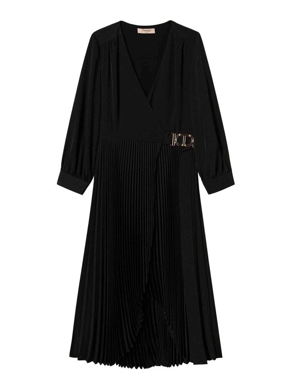 TWINSET: Robe longueur genou - Robe Au Genou - Noir