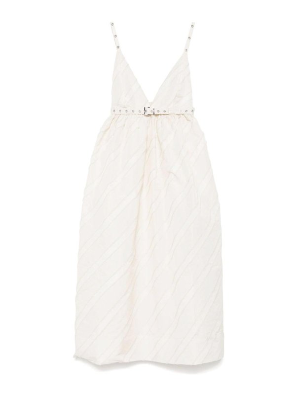 GANNI: knee length dresses - Stripe Taffeta Strap Dress