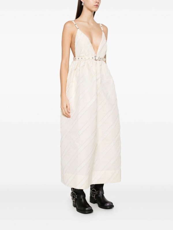 GANNI: knee length dresses online - Stripe Taffeta Strap Dress