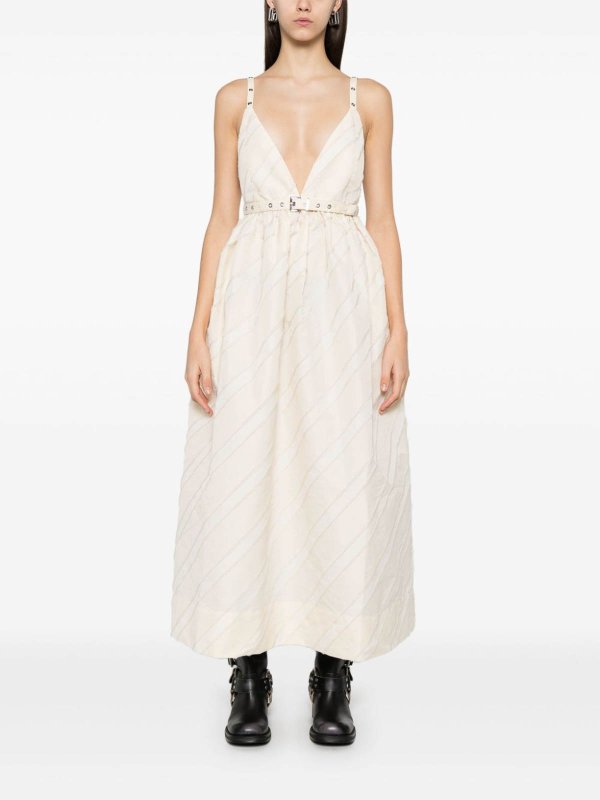 The Best Shops GANNI: knee length dresses - Stripe Taffeta Strap Dress