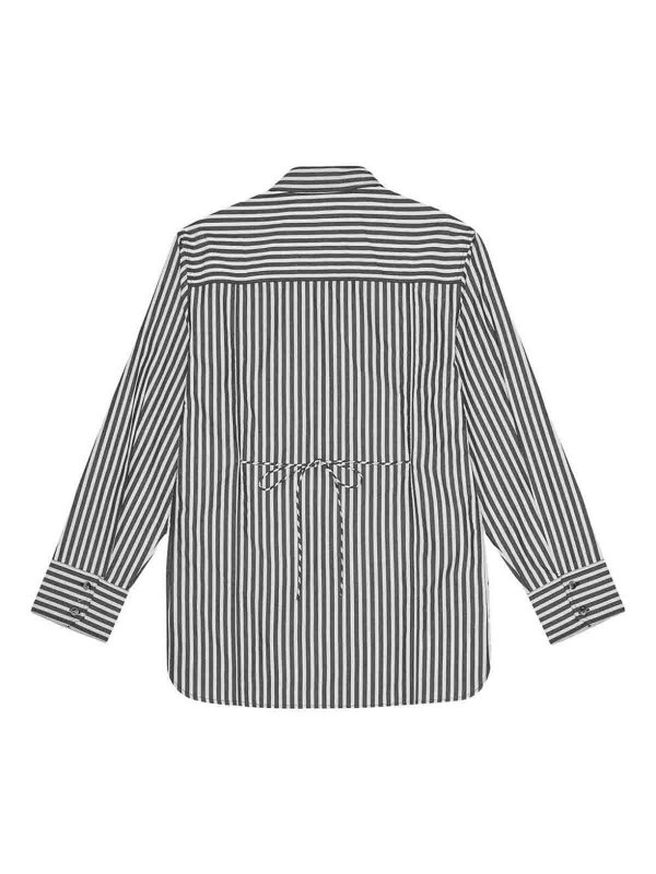 GANNI: shirts online - Stripe Cotton Oversized Tie String Shirt