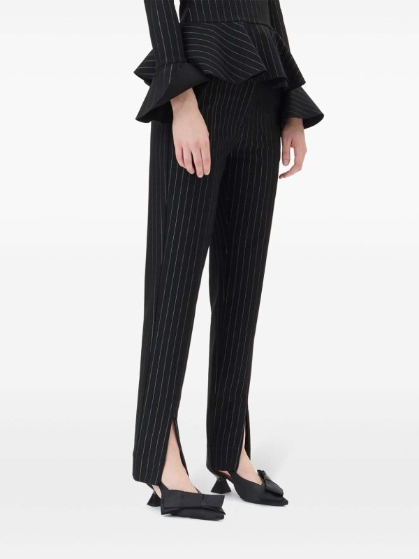 GANNI: casual trousers online - Compact Stripe Jersey Mid Waist Pants