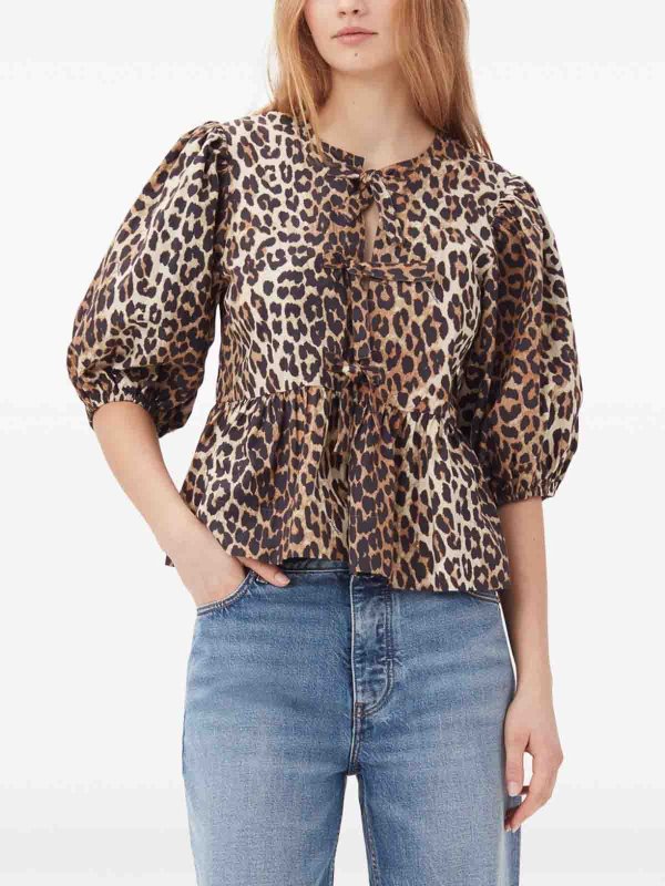 GANNI buy online Printed Cotton Poplin Peplum Blouse