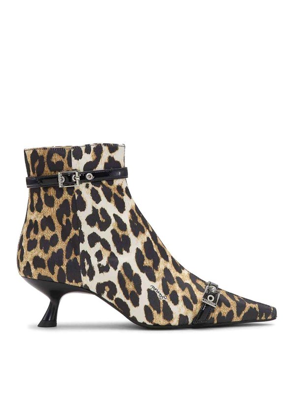GANNI: ankle boots - Eyelets Kitten Heel Boot Satin Print