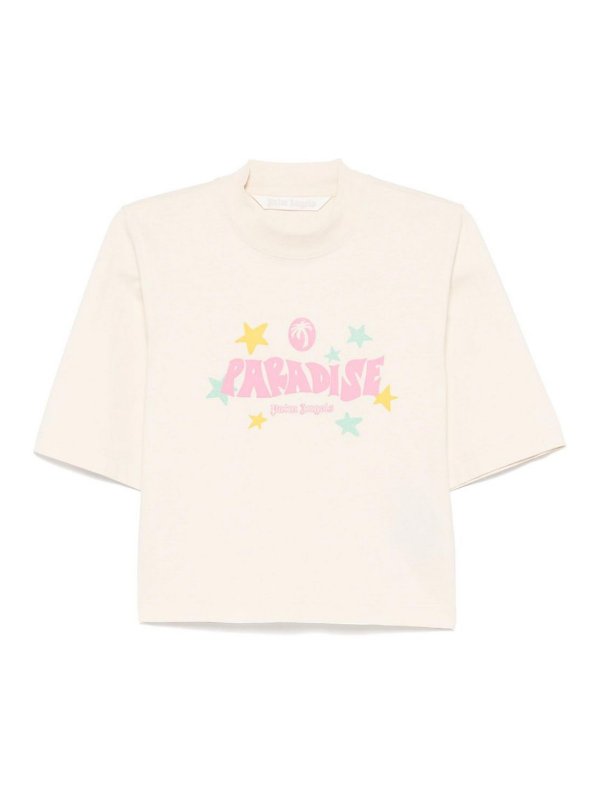 Palm Angels: Strickpullover mit Rundhalsausschnitt - Rundhalspullover - Weiß