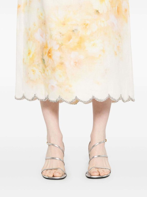 The Best Shops ZIMMERMANN: Knee length skirts & Midi - Floral Print Linen Midi Skirt