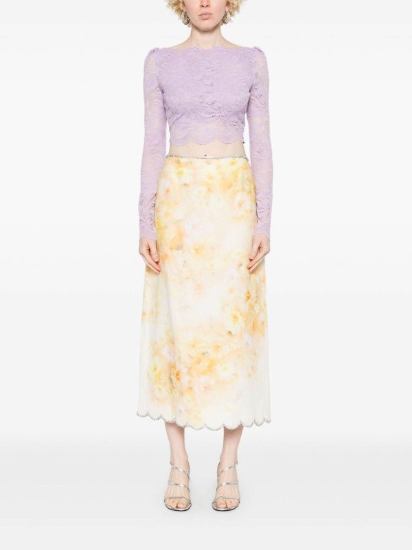 Floral Print Linen Midi Skirt shop online: ZIMMERMANN