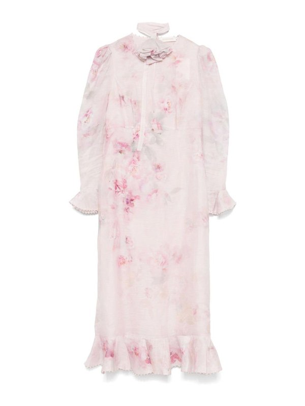 ZIMMERMANN: knee length dresses - Light Pink Floral Print Midi Dress